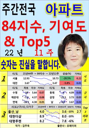 (주간) 전국 아파트 84지수, 기여도 & Top5. 22년 11주